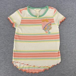 Matilda Jane Girls Striped Pocket Sun TShirt Kids‎ Size 4 Coral Mint Yellow
